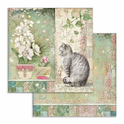 Scrapbooking paper double face Cat and vase