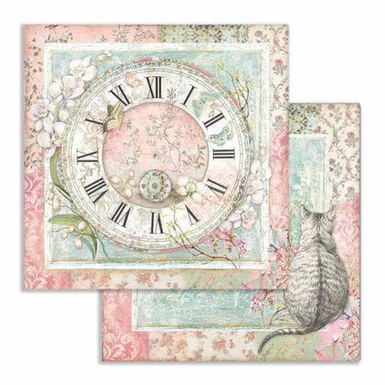 Scrapbooking paper double face Clock and cat