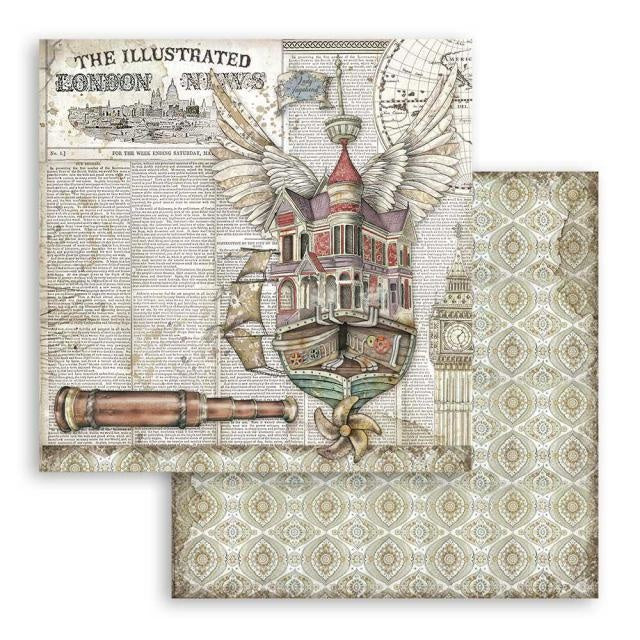Scrapbooking paper double face Lady Vagabond flying ship