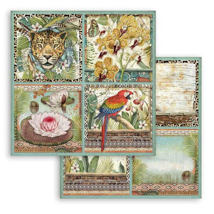 Scrapbooking paper double face - Amazonia square tags