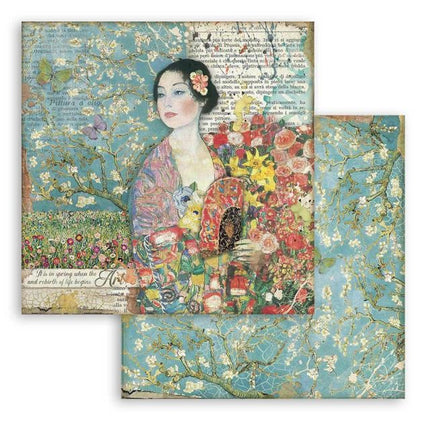 Scrapbooking paper double face - Dame with fan