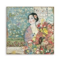 Scrapbooking paper double face - Dame with fan
