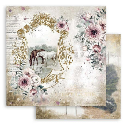 Scrapbooking paper double face - Romantic Horses Lake