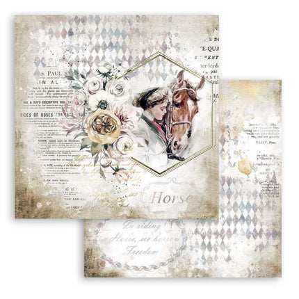 Scrapbooking paper double face - Romantic Horses lady with horse