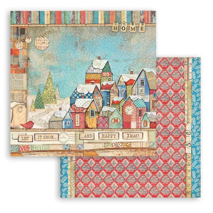 Scrapbooking Double face sheet - Christmas Patchwork houses