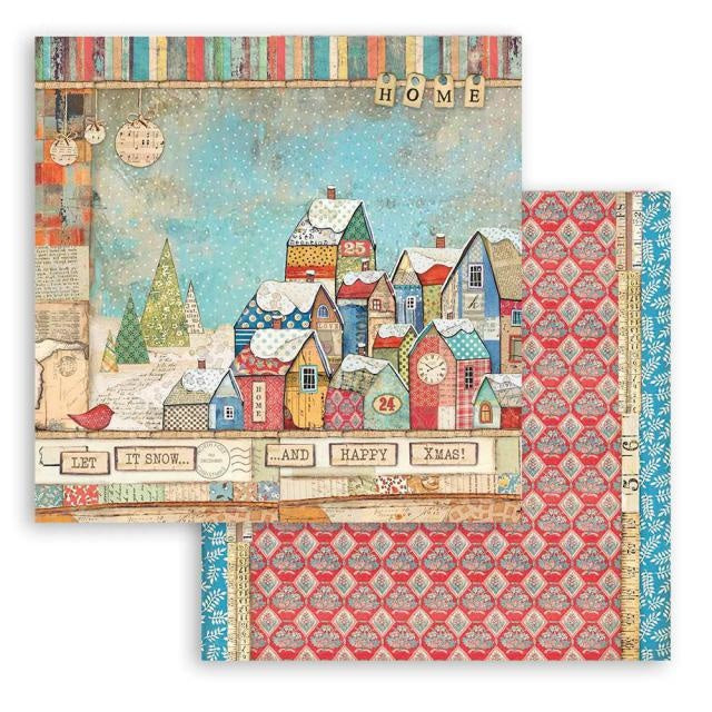 Scrapbooking Double face sheet - Christmas Patchwork houses