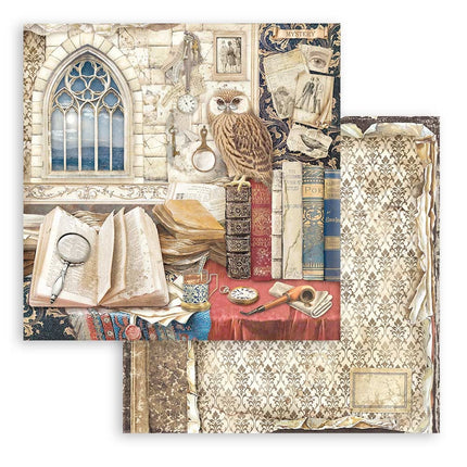 Scrapbooking Double face sheet - Vintage Library owl
