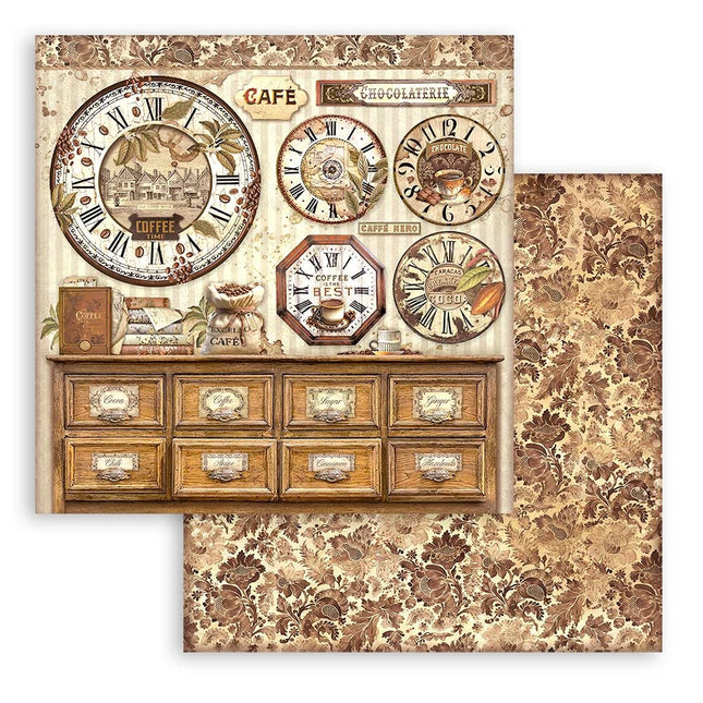 Scrapbooking Double face sheet - Coffee and Chocolate clocks