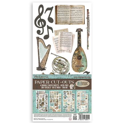 Double-sided paper cut-outs - 4 sheets 15x30.5 cm - Music
