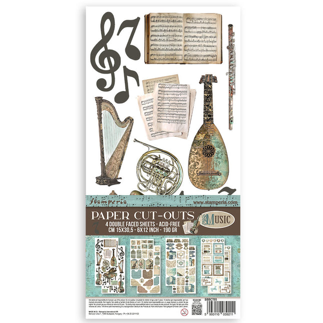 Double-sided paper cut-outs - 4 sheets 15x30.5 cm - Music