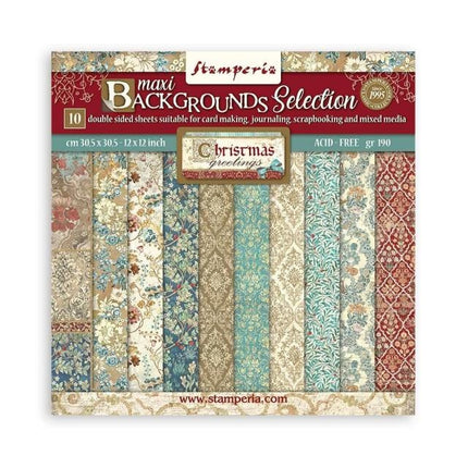 Scrapbooking Pad 10 sheets cm 30,5x30,5 (12"x12") Maxi Background selection - Christmas Greetings