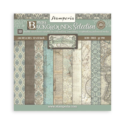 Scrapbooking Pad 10 sheets cm 30,5x30,5 (12"x12") Maxi Background selection - Voyages Fantastiques