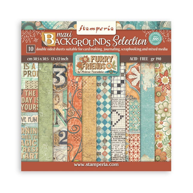 Paper Pad 30.5x30.5 cm - 10 Sheets Background Selection - Furry Friends  