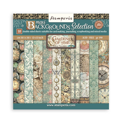 Scrapbooking Printed Pad for Art and Craft 10 sheets cm 30,5x30,5 (12"x12") Backgrounds - Gardens of Time