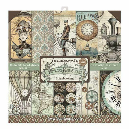 Block 10 sheets 30.5x30.5 (12"x12") Double Face Voyages Fantastiques