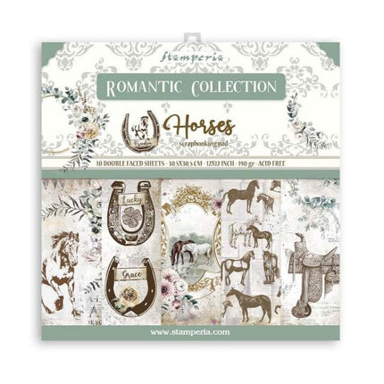 Scrapbooking Pad 10 sheets 30.5x30.5 (12"x12") Double Face Romantic Horses