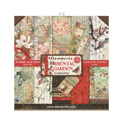 Block 10 sheets 20.3X20.3 (8"X8") Double Face Oriental Garden
