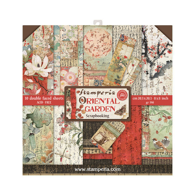 Block 10 sheets 20.3X20.3 (8"X8") Double Face Oriental Garden
