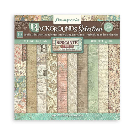 Paper pad 20.3x20.3 cm - 10 sheets - Backgrounds Selection - Brocante Antiques