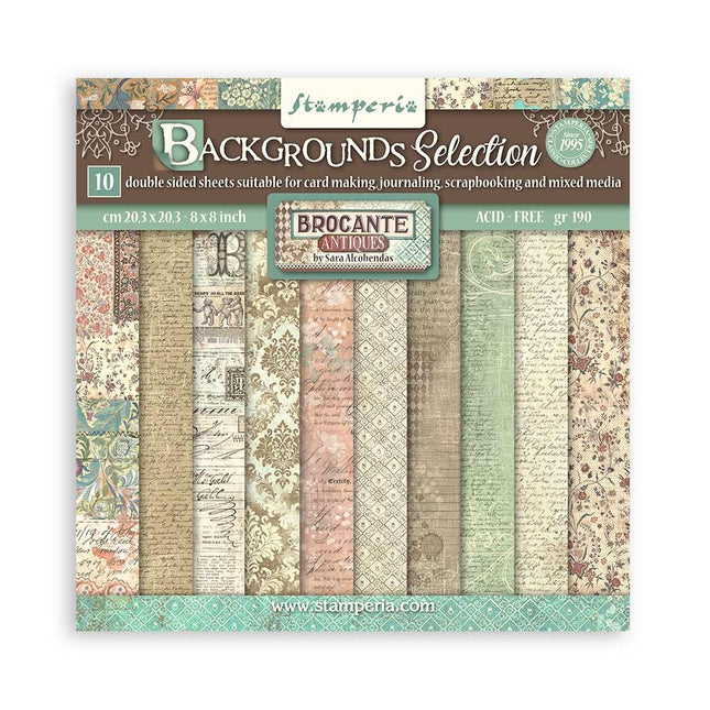 Paper pad 20.3x20.3 cm - 10 sheets - Backgrounds Selection - Brocante Antiques