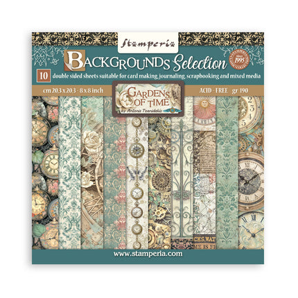 Scrapbooking Printed Pad for Art and Craft 10 sheets cm 20,3X20,3 (8"X8") Backgrounds - Gardens of Time