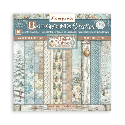 Scrapbooking Printed Pad for Art and Craft 10 sheets cm 20,3X20,3 (8"X8") Backgrounds - White Christmas