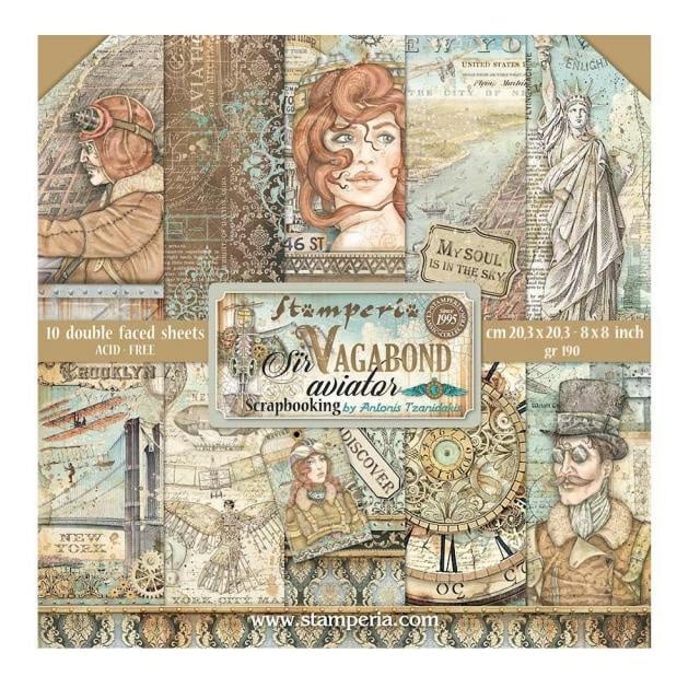 Scrapbooking Small Pad 10 sheets cm 20,3X20,3 (8"X8") - Sir Vagabond Aviator