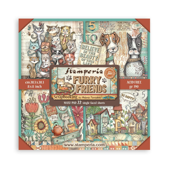 Paper Pad 20.3x20.3 cm - 22 Sheets - Single Face Furry Friends  
