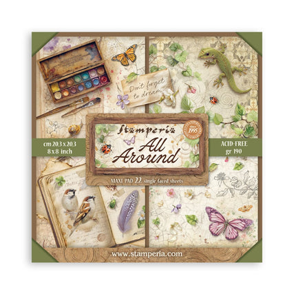 Scrapbooking printed pad for art and craft 22 sheets cm 20.3x20.3 (8"x8") single face - All Around
