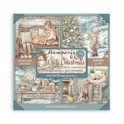 Scrapbooking Printed Pad for Art and Craft 22 sheets cm 20,3X20,3 (8"X8") Single Face White Christmas