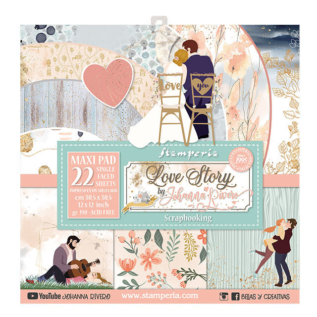 Block 22 sheets 30.5x30.5 (12"x12") Single Face Love Story