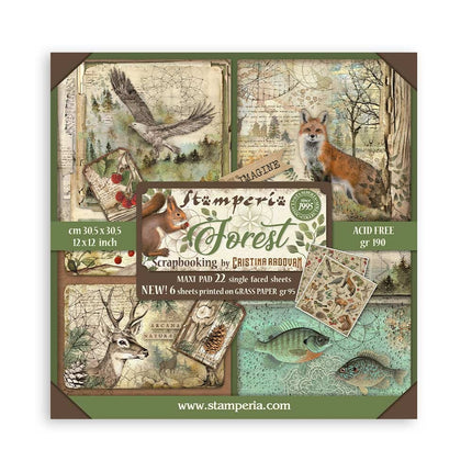 Paper pad 30.5x30.5 cm - 22 sheets - Single-sided - 18 printed sheets + 6 Grass paper Forest