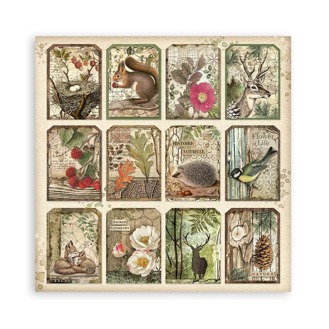 Paper pad 30.5x30.5 cm - 22 sheets - Single-sided - 18 printed sheets + 6 Grass paper Forest