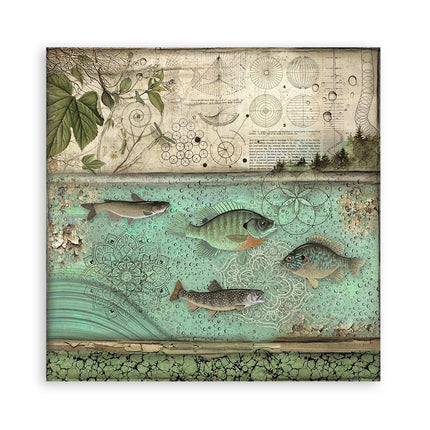 Paper pad 30.5x30.5 cm - 22 sheets - Single-sided - 18 printed sheets + 6 Grass paper Forest