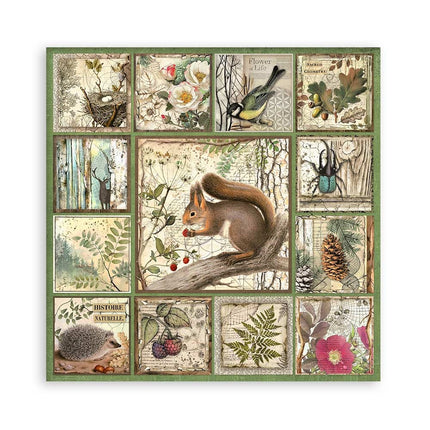Paper pad 30.5x30.5 cm - 22 sheets - Single-sided - 18 printed sheets + 6 Grass paper Forest