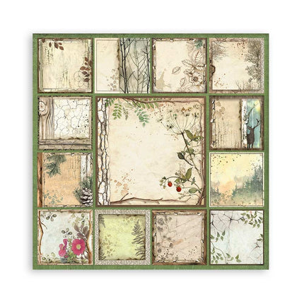 Paper pad 30.5x30.5 cm - 22 sheets - Single-sided - 18 printed sheets + 6 Grass paper Forest