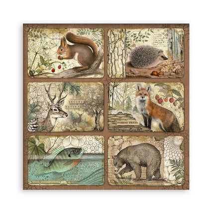 Paper pad 30.5x30.5 cm - 22 sheets - Single-sided - 18 printed sheets + 6 Grass paper Forest