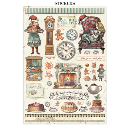 Junk journal stickers, cut-outs, backgrounds - Alice in Christmas