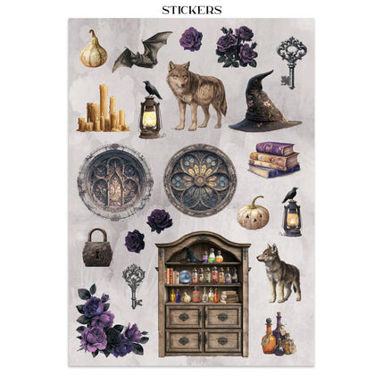Printed Art Junk journal: stickers, cut-outs, backgrounds for Art and Craft - Halloween