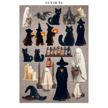 Printed Art Junk journal: stickers, cut-outs, backgrounds for Art and Craft - Halloween