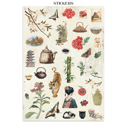 Printed Art Junk journal: stickers, cut-outs, backgrounds for Art and Craft - Oriental Garden