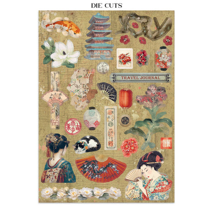 Printed Art Junk journal: stickers, cut-outs, backgrounds for Art and Craft - Oriental Garden