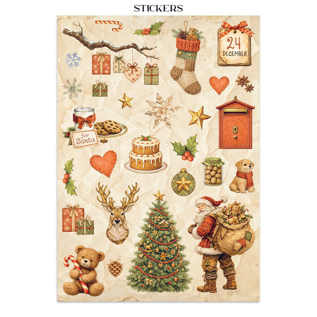 Printed Art Junk journal: stickers, cut-outs, backgrounds for Art and Craft - Silent Night 