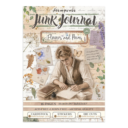 Printed Art Junk journal: stickers, cut-outs, backgrounds for Art and Craft - Flowers and Poems