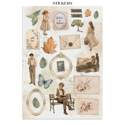 Printed Art Junk journal: stickers, cut-outs, backgrounds for Art and Craft - Flowers and Poems