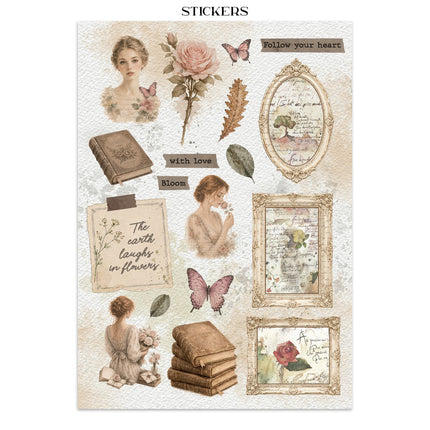 Printed Art Junk journal: stickers, cut-outs, backgrounds for Art and Craft - Flowers and Poems