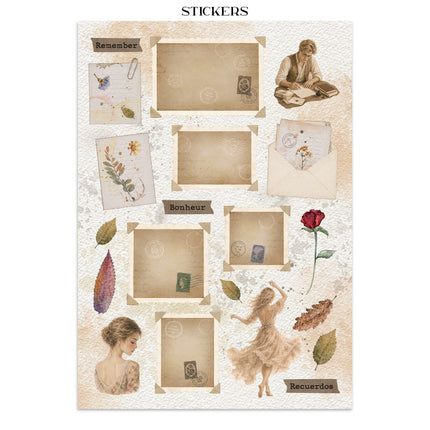 Printed Art Junk journal: stickers, cut-outs, backgrounds for Art and Craft - Flowers and Poems