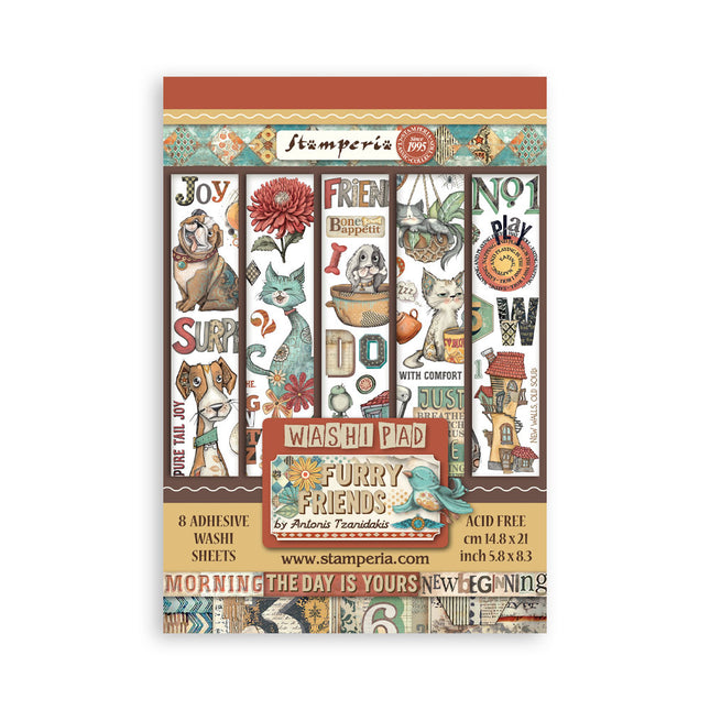 Washi pad 8 sheets A5 - Furry Friends