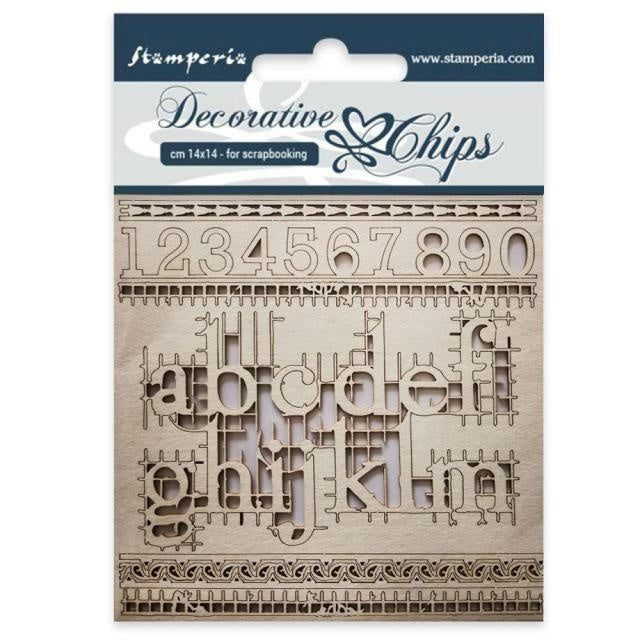 Decorative chips cm 14x14 Alphabet and numbers