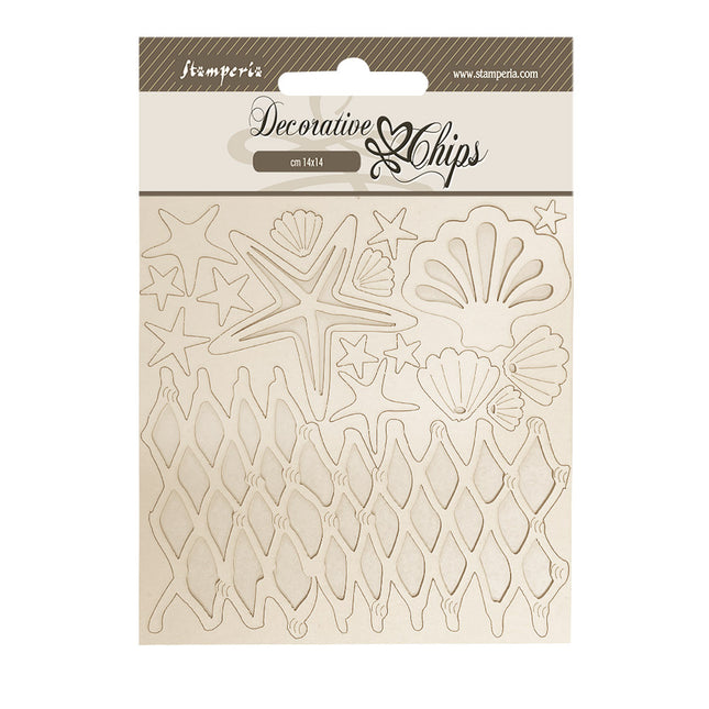 Decorative chips 14x14 cm - Silent Sea shells and net